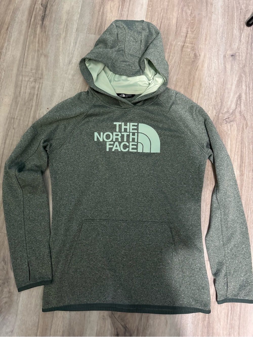 The North Face Women's Heathered Sage Green Logo Zip Hoodie
